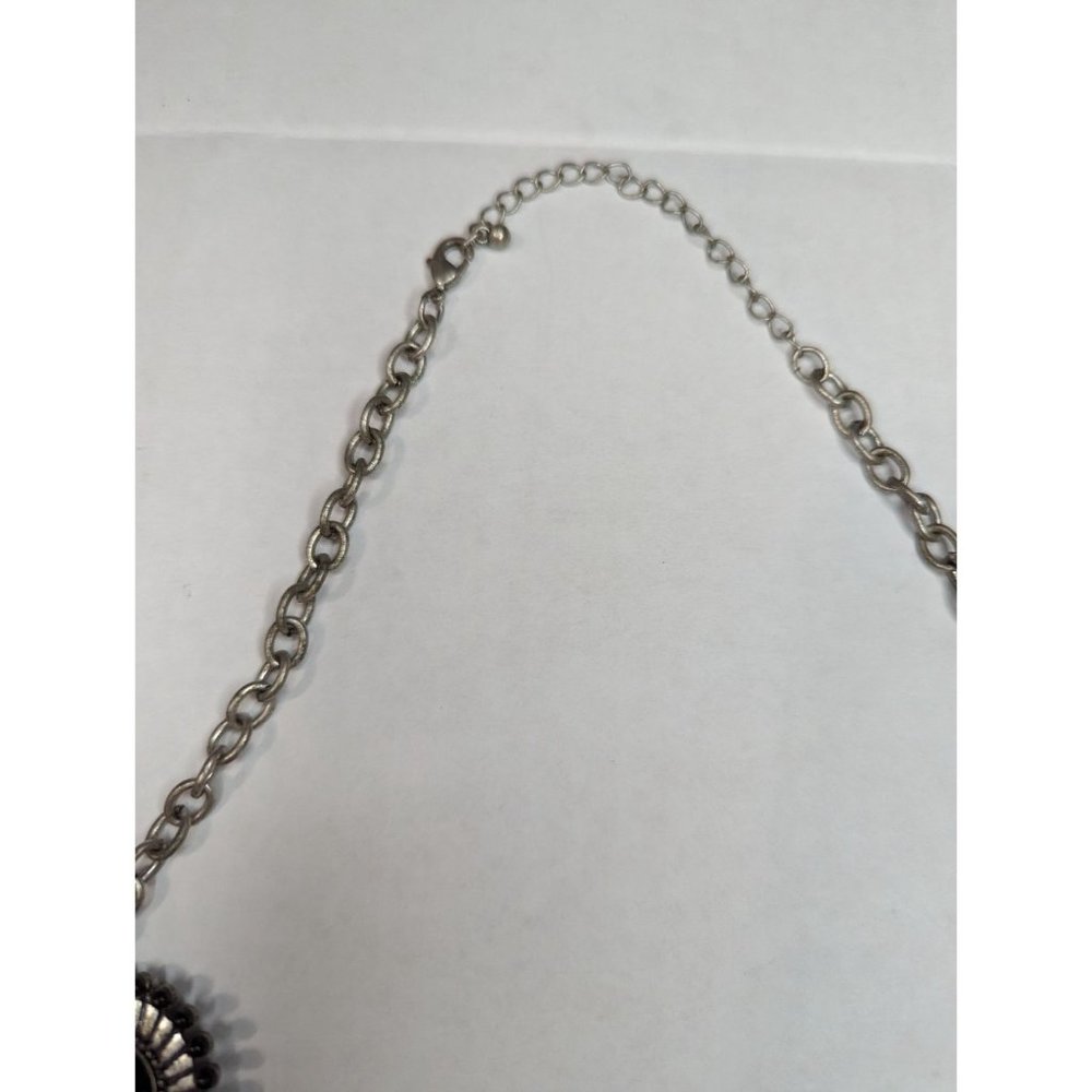 Statement costume jewelry silver tone western style sun burts black beads 21 inc - Picture 4 of 11